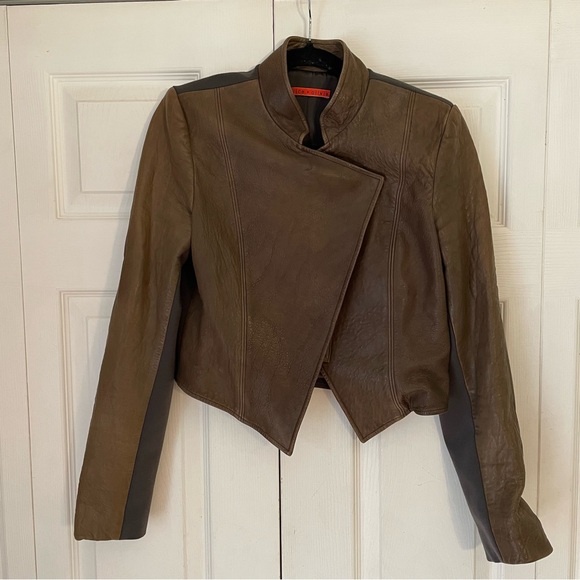 Alice + Olivia Brown Leather Jacket Extra Small - Picture 1 of 6
